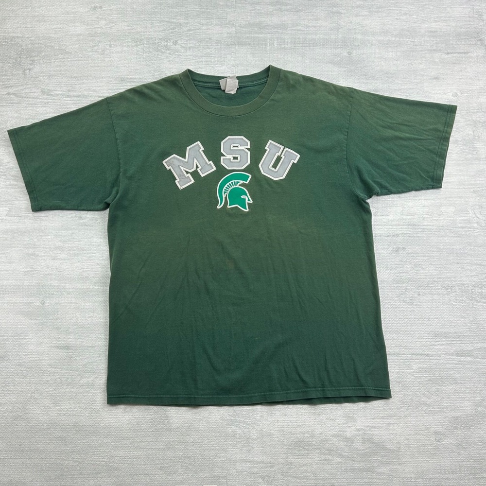 Vintage 90s Michigan State Spartans Shirt Size XL Faded Green MSU College